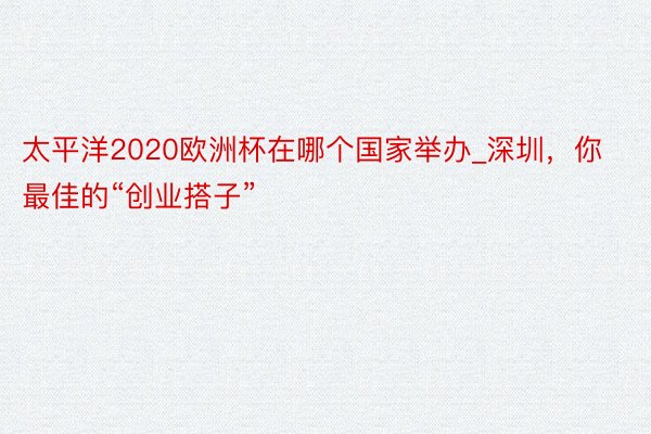 太平洋2020欧洲杯在哪个国家举办_深圳，你最佳的“创业搭子